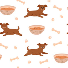 Cute little dog seamless pattern. Vector editable background for printing on fabric, packaging, paper.