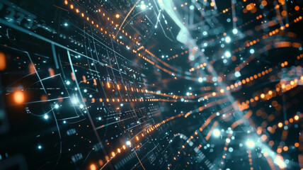 Obraz premium Abstract network connections with a dynamic flow of data points.