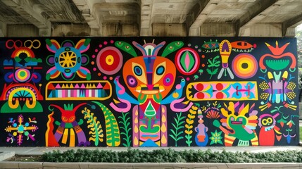 A vibrant and colorful street art piece celebrating cultural festivals and traditional ceremonies.