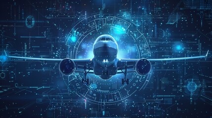 Abstract aerospace and aeronautics background with airplanes and technological elements