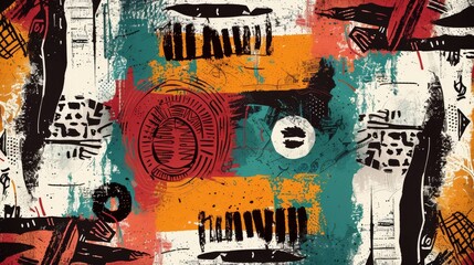Abstract art and culture background with paintbrush strokes and ethnic patterns