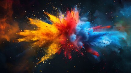 Naklejka premium Abstract explosion of color on a dark background with dynamic splashes