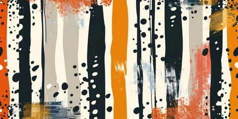 Fototapete Boho-Stil Modern artistic stripes collage print, hand-drawn. Generative Ai