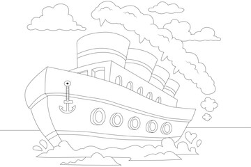 Fototapeta na wymiar sketch of ship in the sea coloring page 