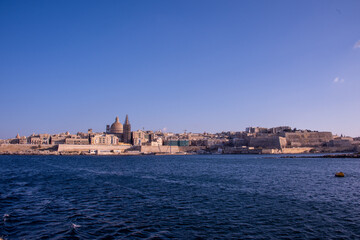 The medieval limestone city of Valletta, Malta with its main symbols	
