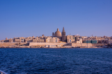 Fototapeta na wymiar The medieval limestone city of Valletta, Malta with its main symbols 