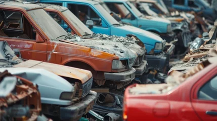 Deurstickers Abandoned cars sitting in dirt © Pixel Pine