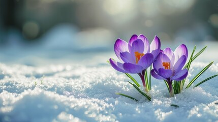 Purple flowers on snow covered ground - Powered by Adobe