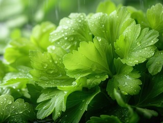fresh celery greens closeup