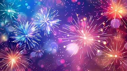 Colorful abstract festival background with fireworks and celebration elements. - obrazy, fototapety, plakaty