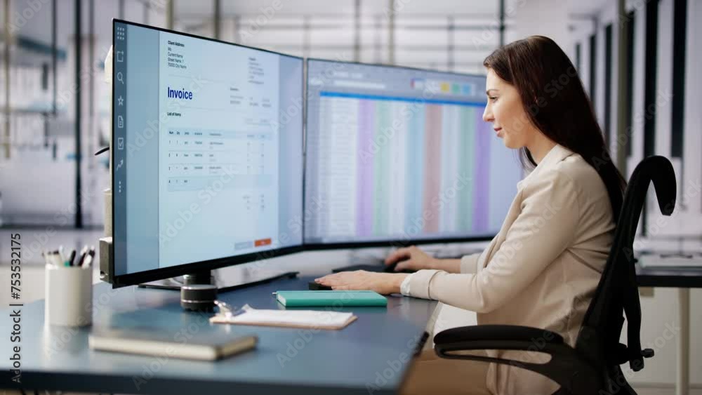 Aufkleber Accountant Using E Invoice Software At Computer
