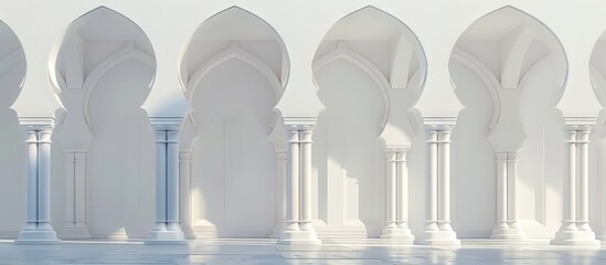 Fototapeta premium Horizontal AI illustration white arabesque arches and columns in modern design. Arab backgrounds.