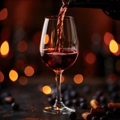 Foto op Plexiglas wine pours into a glass dark background © AllFOOD