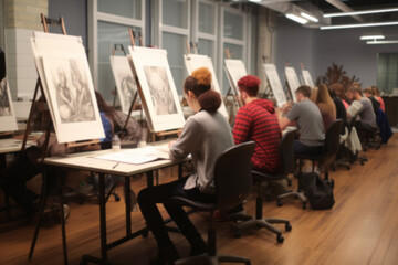 Young creative multi ethnicity students drawing at the university studio