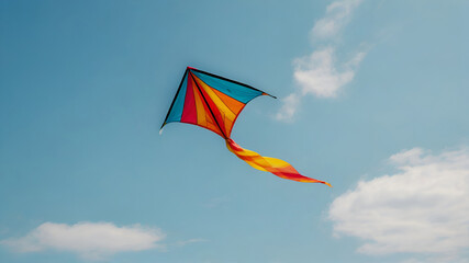 A colorful kite soaring in a cloudless sky, capturing the carefree and whimsical spirit of summer. ai generative