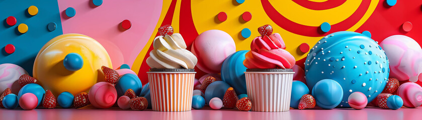 Pop art inspired 3D dessert bold colors
