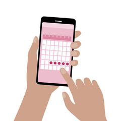 Digital menstrual calendar, using phone app to keep track of menstrual cycle.