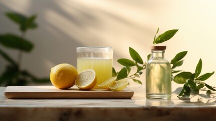 Citrus lemonade water, healthy detox drink on an airy and light background