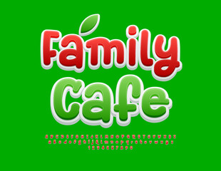 Vector advertising  poster Family Cafe. Funny Green Font. Modern Handwritten Alphabet Letters and Numbers.