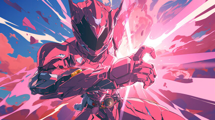 anime mechanical technology pink ranger from heroic pose