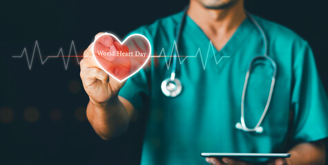 World heart day concept, Healthcare and medical, doctor showing heart shape, Medical love, care...