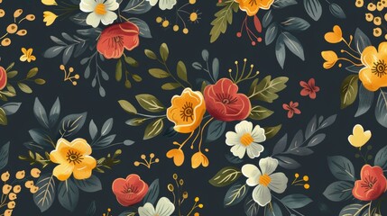 Fototapeta na wymiar Seamless floral pattern on dark background