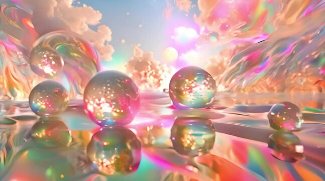 Dreamscape of melting clear colors and mirror balls