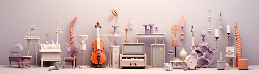 Charming collection of 3D isometric musical instruments