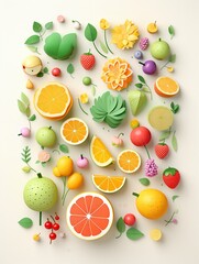 Playful pastel fruit collection in a 3D isometric style