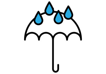 Icono negro de paraguas con gotas de agua.