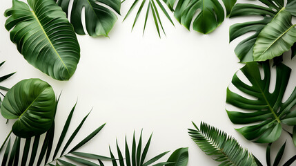 Tropical leaves green leaves isolated on green color background, copy space. 