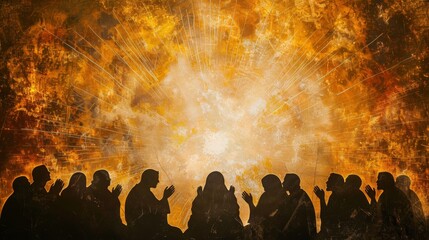 Silhouette of the disciples receiving the Holy Spirit at Pentecost
