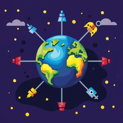 Fototapeta premium hires image cartoon colorful earth logo , painting style , cloud
