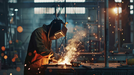 Sparks fly as a skilled welder crafts metal with precision and focus.