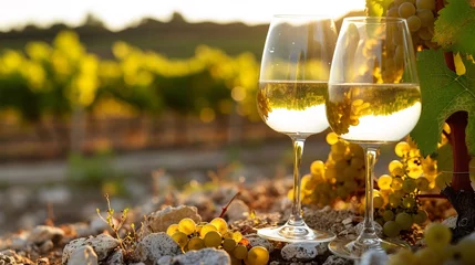 Fototapeten French white wine from vineyards in Burgundy region known for its flintstone terroir. © ckybe