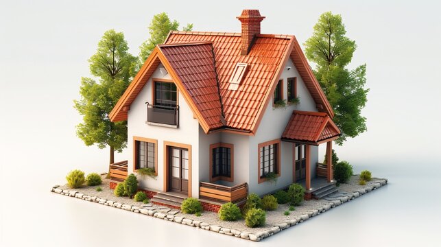 A 3d minimalistic home design for app and website interfaces, featuring a plastic rendering of a house on a white background, serving as a cartoon symbol of safety and safeguarding.