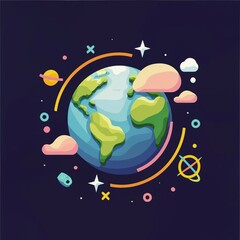 hires image cartoon colorful earth logo , painting style , cloud