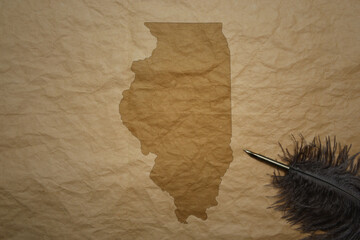 map of illinois state on a old paper background with old pen