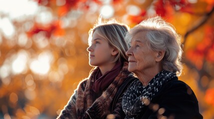 Young and Old, Grandmother and Granddaughter Enjoy a Moment of Connection, Fictional character created by Generative AI.