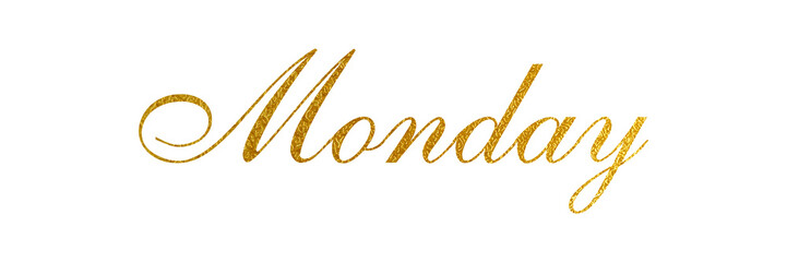 MONDAY PNG calligraphy with metallic gold color on transparent background