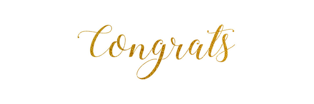 CONGRATS PNG calligraphy with metallic gold color on transparent background