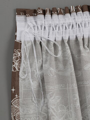 kitchen window curtains made of chocolate-colored cotton fabric