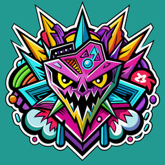 Tshirt sticker of inspired by street art and graffiti culture, incorporating edgy graphics and vibrant colors