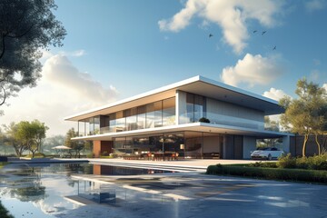 Obraz premium A modern house and its surroundings under the daylight