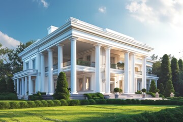 Fototapeta na wymiar A modern white house from a wide-angle perspective