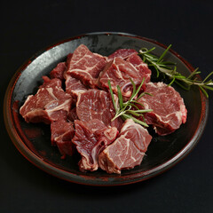 cut goat meat, plated