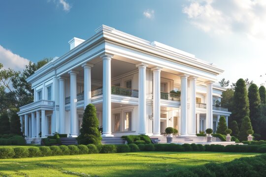 A modern white house from a wide-angle perspective