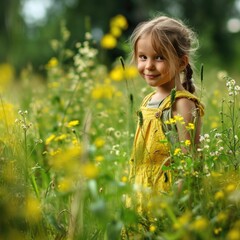 A Young Girl Posing in a Field of Wildflowers, Fictional character created by Generative AI.