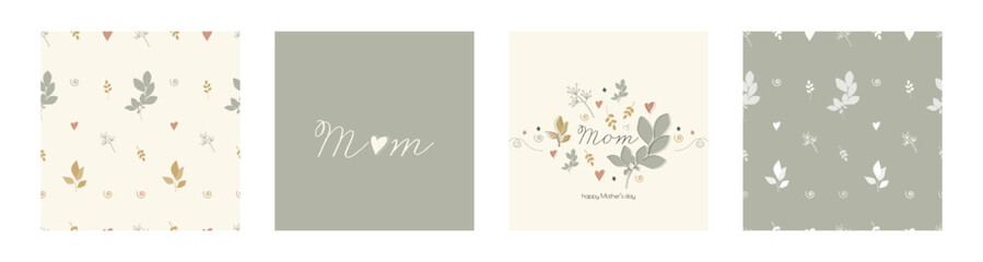 Mother's Day card set. Modern design in pastel colors.