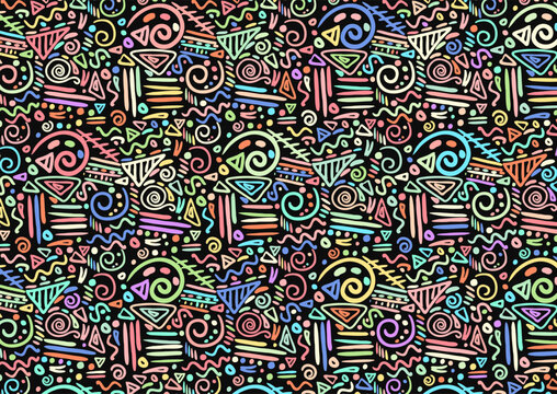 Abstract colourful hand drawn doodle pattern